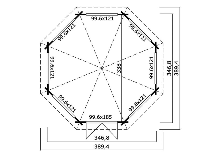 Holzpavillon Lorraine, achtkantig 3,47x3,47x3,45m, 44mm, Naturbelassen