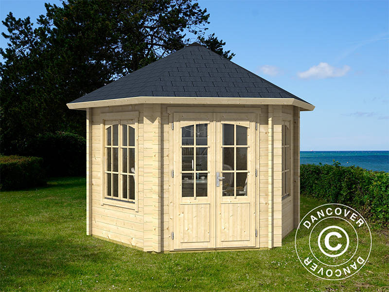 Wooden Gazebo Provence, hexagonal 3.5x3.03x3.18 m, 44 mm, Natural
