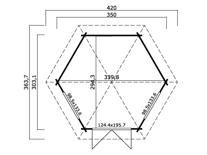 Holzpavillon Provence, sechskantig 3,5x3,03x3,18m, 44mm, Dunkelgrau