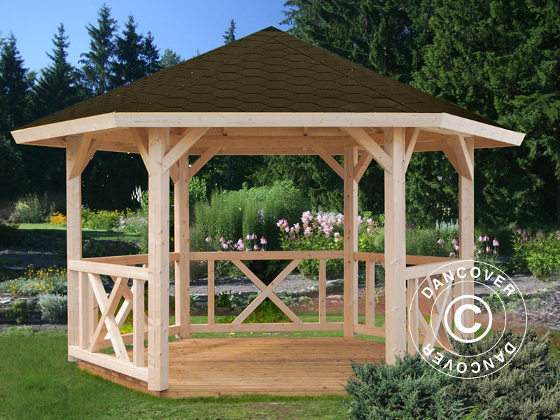 Tenda gazebo de madeira, 3,37x3,37x3,13m, 9,9m², Natural