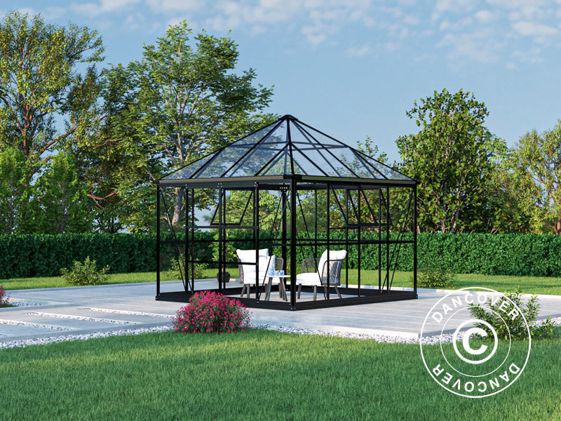 Orangery, gazebo glass 8.06 m², 2.82x2.86x2.8 m w/base, Black