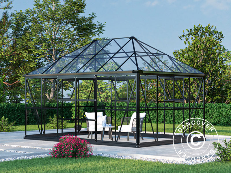 Orangery, gazebo glass 12 m², 4.2x2.86x2.84 m w/base, Black