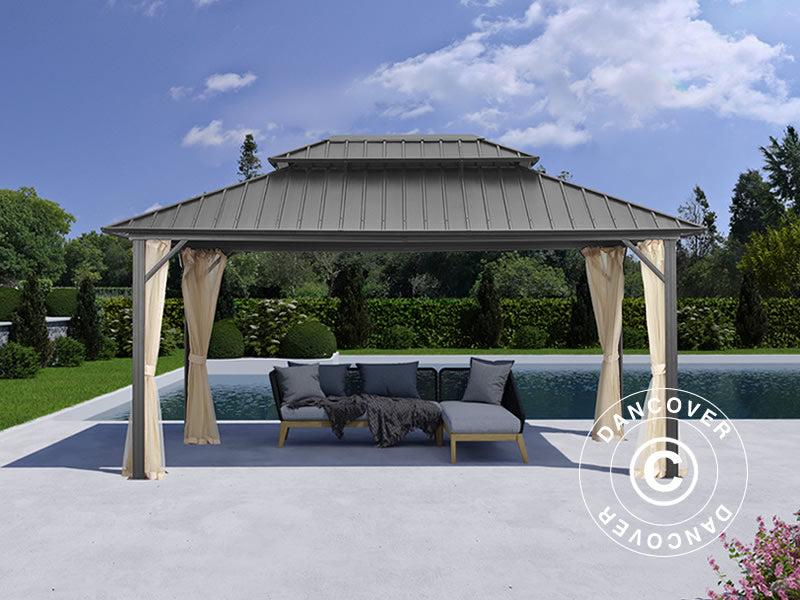 Gazebo San Francisco w/curtains and mosquito net, 3.65x4.85 m, Black/Ecru