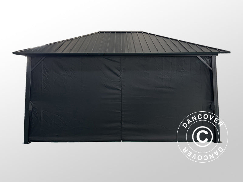 Gazebo San Bernardino w/curtains and mosquito net, 3.65x4.85 m, Black