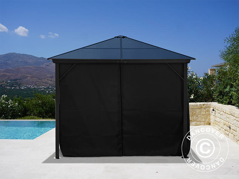 Pavillon Santa Barbara mit Vorhängen und Moskitonetz, 4x4m, Schwarz
