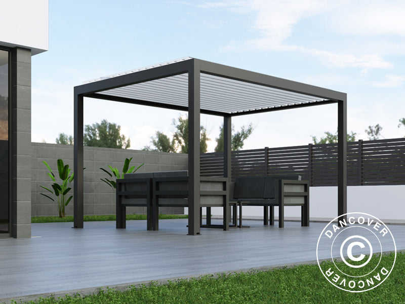 Bioclimatic pergola gazebo Génova, 4x3 m, Anthracite/White