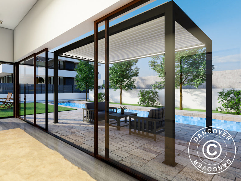 Bioklimatischer Pergola-Pavillon Génova mit LED-Beleuchtung, 4x3m, Anthrazit/Weiß