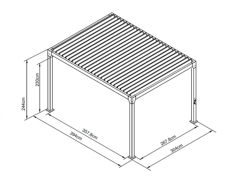 Bioklimatinė pavėsinė Monterey, 3x4m, su užuolaidomis ir tinkleliu nuo uodų, Juoda