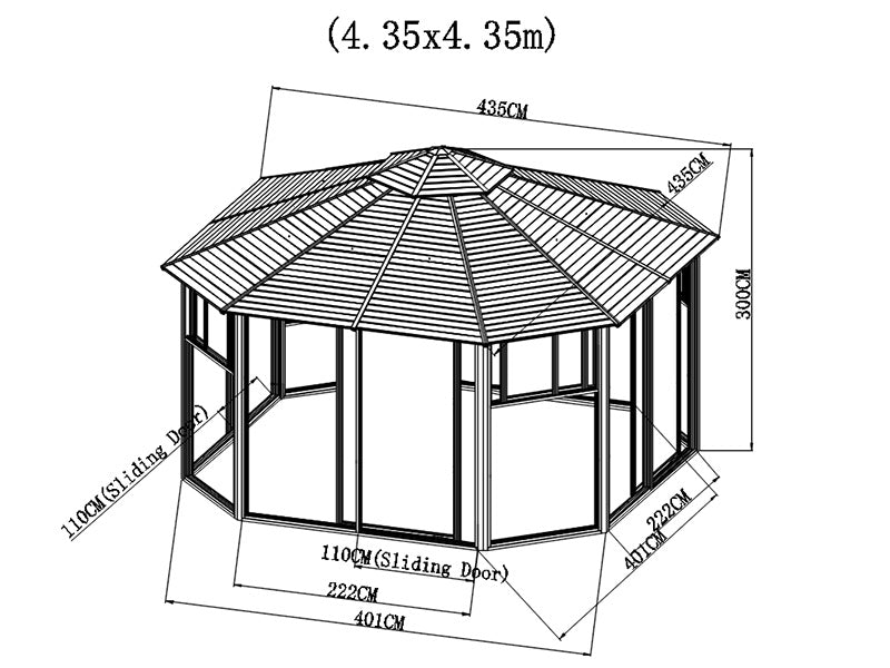 Pavillon San Bruno mit Seitenwänden aus Polycarbonat, achteckig 4,35x4,35m, Messing
