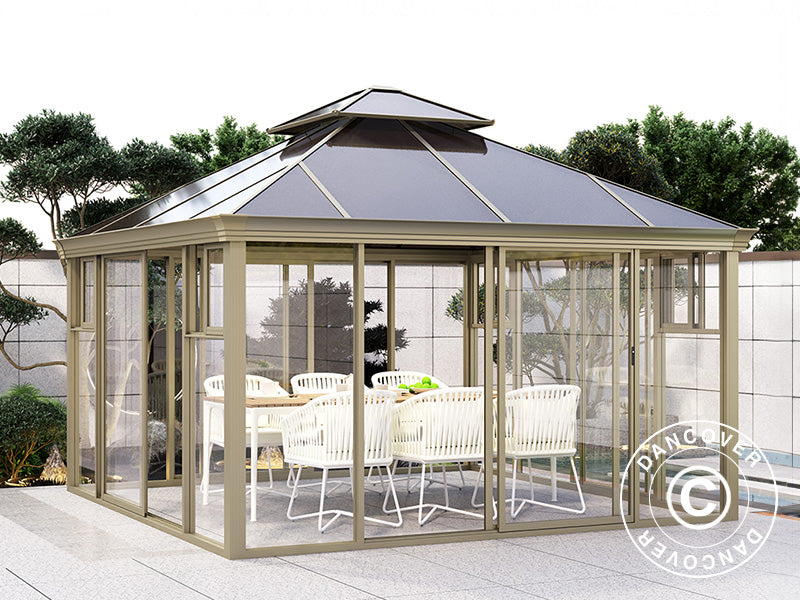Tonnelle de jardin polycarbonate Santa Ana, 4x4m, Laiton