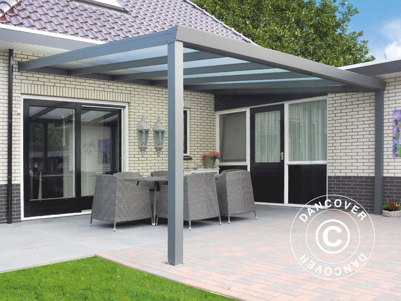 Pergola Addossata Expert con Tetto in Policarbonato, 4x3m, Antracite