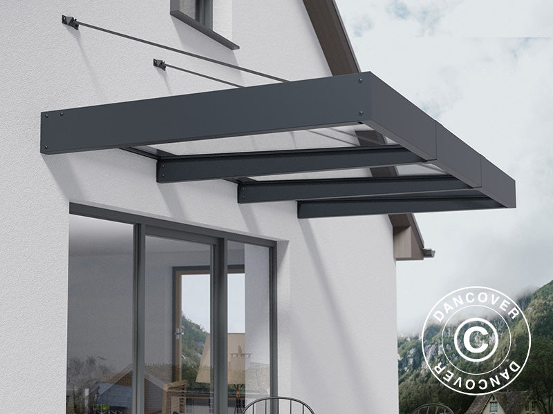 Deurluifel Sophia XL 3000, Palram/Canopia, 1,40x2,86x0,17m, Donkergrijs/Helder