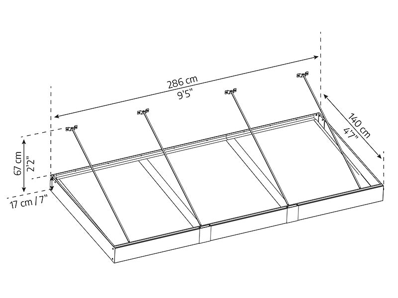 Türvordach Sophia XL 3000, Palram/Canopia, 1,40x2,86x0,17m, Dunkelgrau/Klar