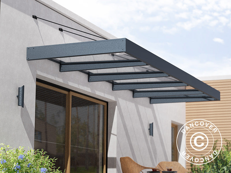 Deurluifel Sophia XL 5000, Palram/Canopia, 1,40x4,71x0,17m, Donkergrijs/Helder