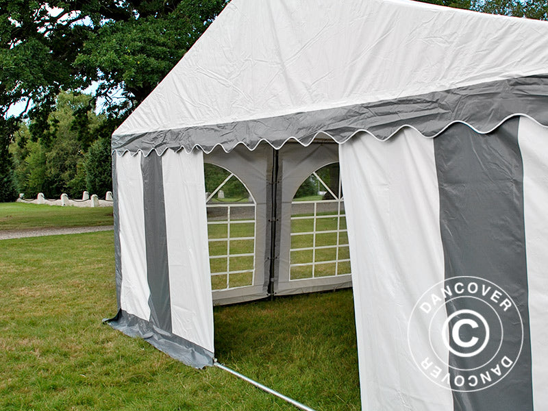 Partyzelt Original 6x8m PVC 900, Grau/Weiß