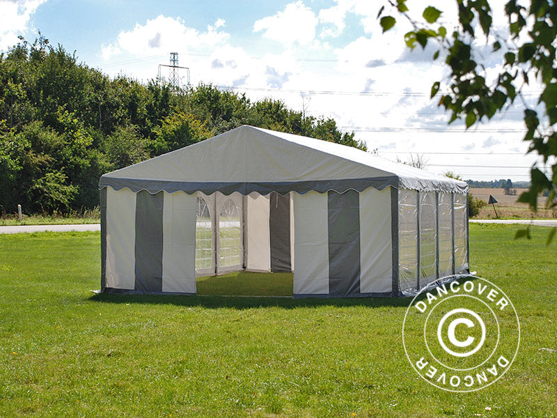 Partyzelt Original 4x8m PVC 900, Grau/Weiß
