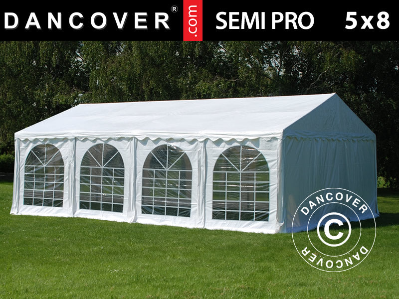 Partyzelt SEMI PRO Plus 5x8m PVC 900, Weiß