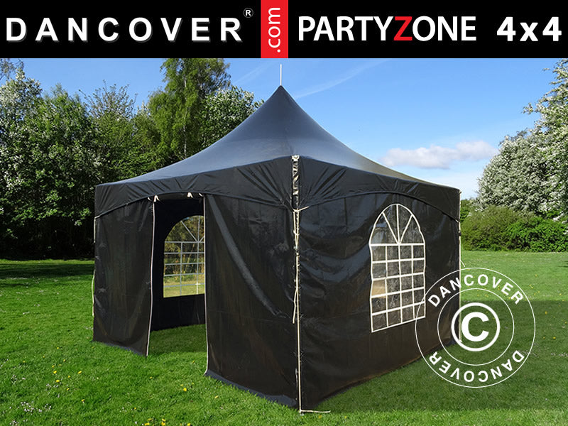 Pagoden-Partyzelt PartyZone 4x4m, PVC, schwarz