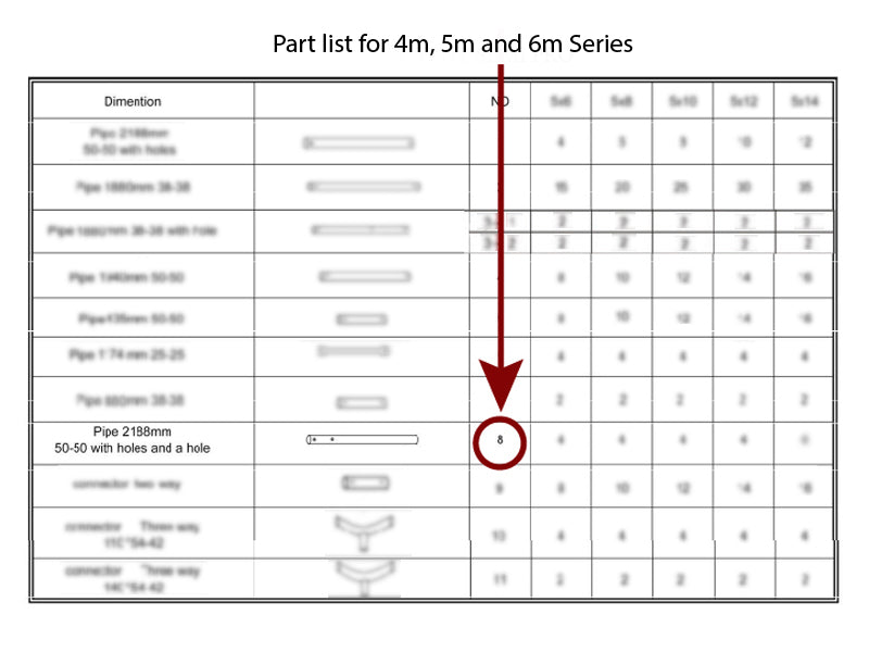 Parte suplente, perna de suporte, Ø50mm, 2188mm