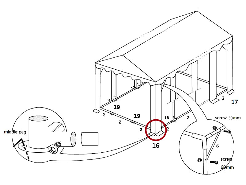 Aggancio a 3 vie per telaio di fondo, Ø42+Ø54mm