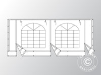 Giebelwand mit großem Fenster und breiter Tür, 5m, flammfestes PVC, weiß