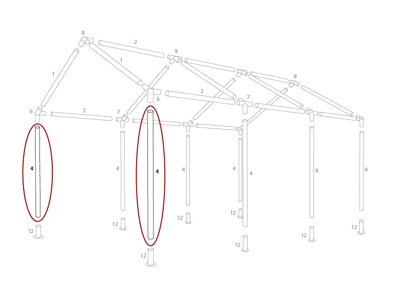 Pied porteur, Ø38mm, 1880mm