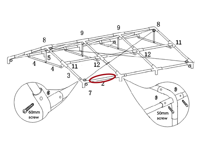 Tube for roof, Ø38 mm, 2210 mm