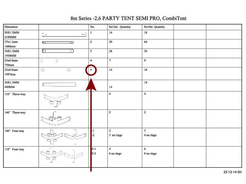 Collar beam horizontal, Ø25 mm, 1987 mm