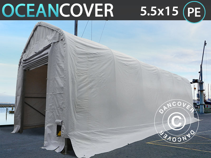 Sandėliavimo palapinė Oceancover 5,5x15x4,1x5,3m, PE, Balta