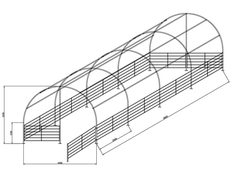 Livestock shelter 4x8x3.15 m, PVC, Green