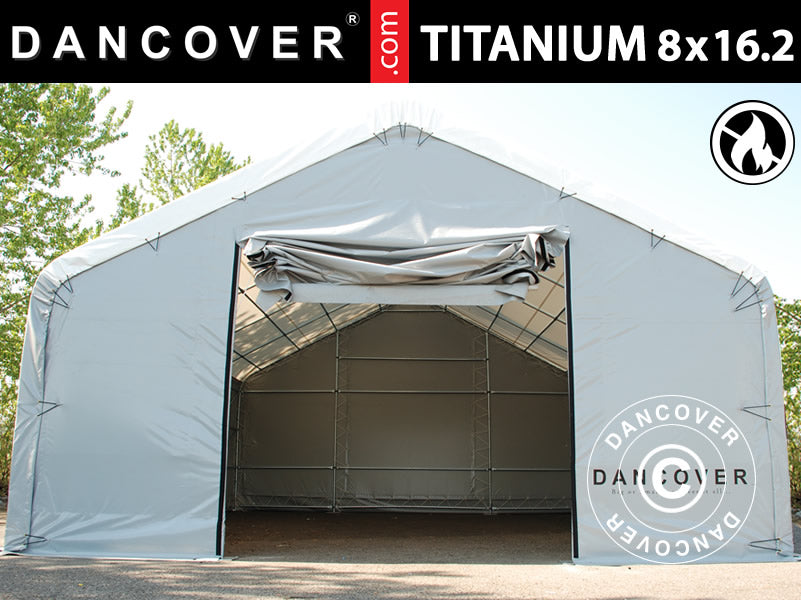 dan zelte Storage shelter Titanium 8x16.2x3x5m White/Grey – Order now