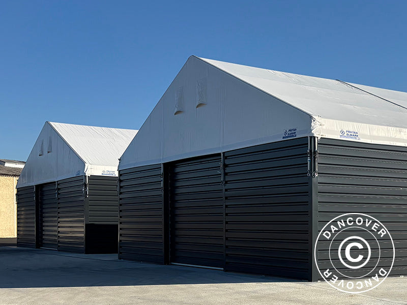 Industrial Storage Shelter Alu 15x30x6.53 m w/sliding gate, PVC/Metal, White