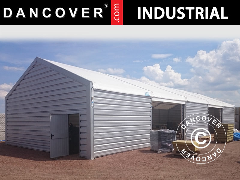 Industrial Storage Shelter Alu 20x50x9.04 m w/sliding gate, PVC/Metal, White