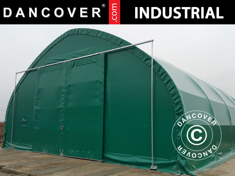 Capannone tenda, tunnel agricolo 8x15x4,33m con portone scorrevole, PVC, Verde