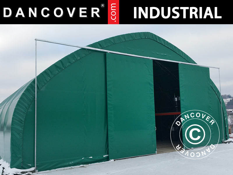 Storage shelter, arched tent 10x15x5.54 m w/sliding gate, PVC, Green