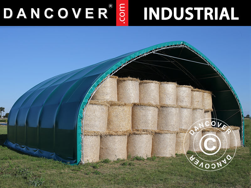 Storage shelter, arched tent 10x15x5.54 m w/sliding gate, PVC, Green