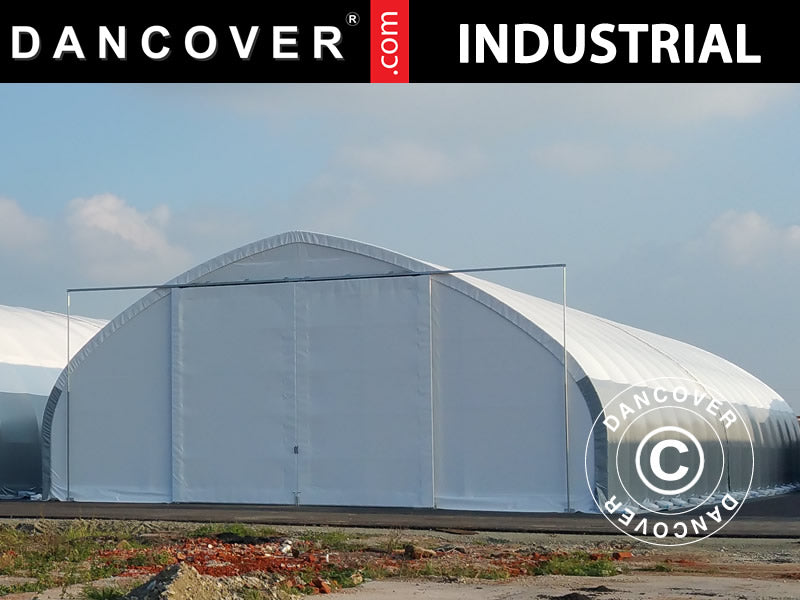 Capannone tenda, tunnel agricolo 12x16x5,88m con portone scorrevole, PVC, Bianco/Grigio