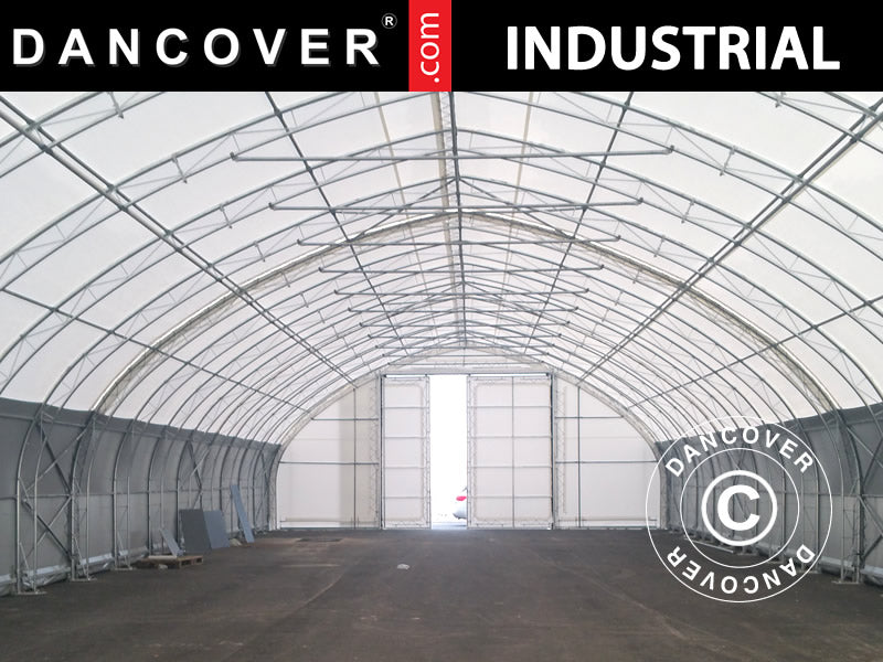 Capannone tenda, tunnel agricolo 12x16x5,88m con portone scorrevole, PVC, Bianco/Grigio