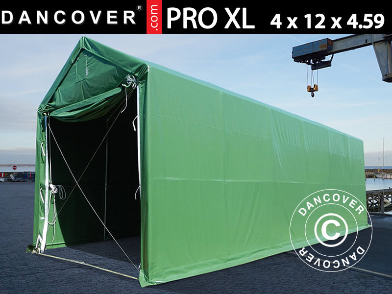 Sandėliavimo palapinė PRO XL 4x12x3,5x4,59m, PVC, Žalia