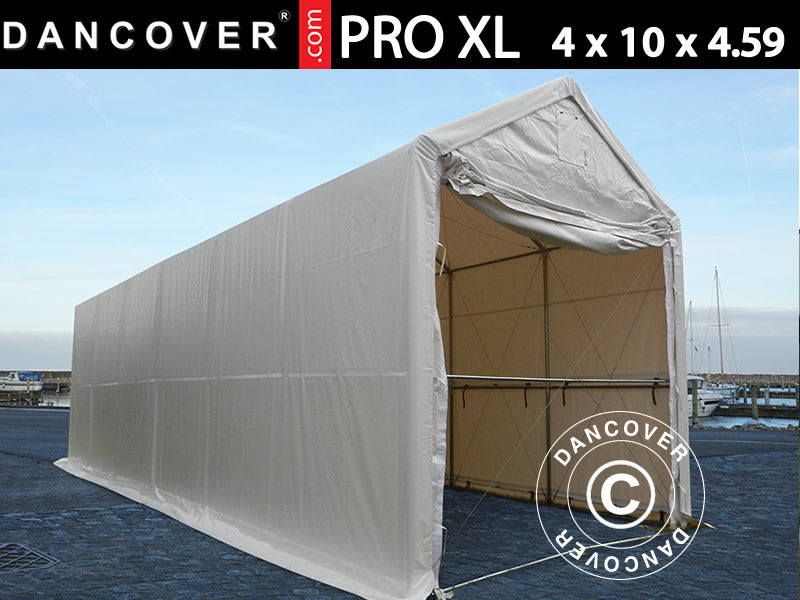 Sandėliavimo palapinė PRO XL 4x10x3,5x4,59m, PVC, Balta