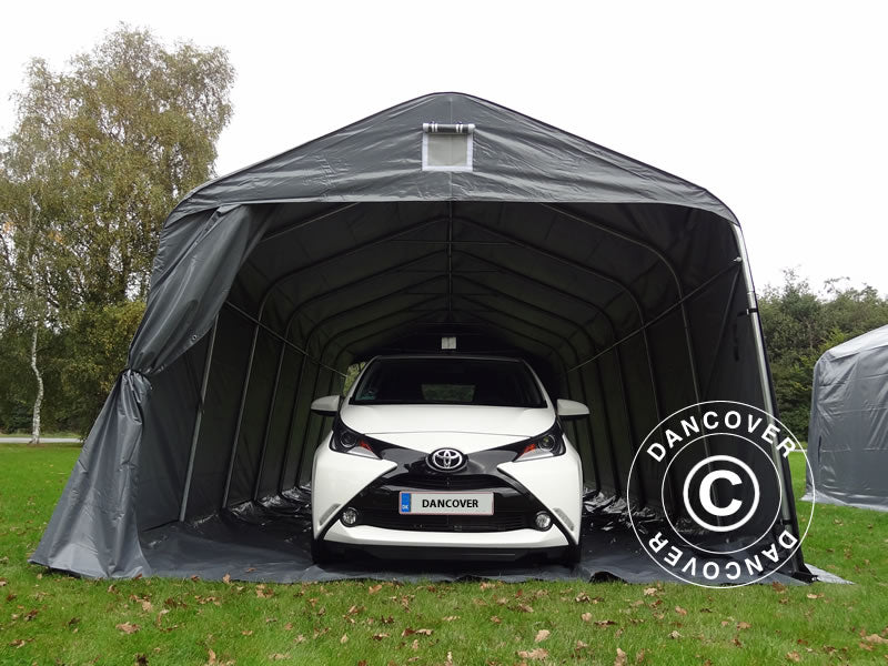 Zeltgarage PRO 3,6x8,4x2,7m PVC mit Bodenplane, grau