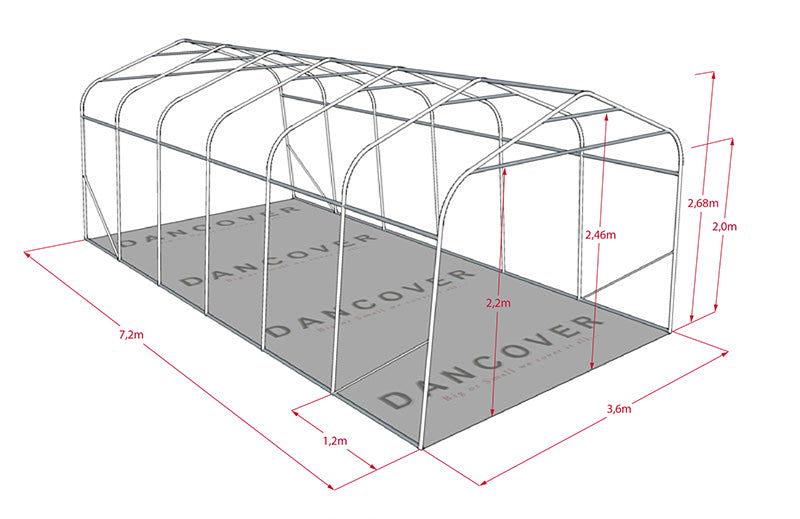 Livestock shelter 3.6x7.2x2.68 m, PVC, Grey