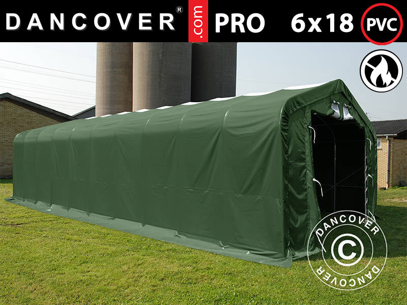Skladišni šator PRO 6x18x3,7m PVC sa svodnim panelom, Zelena