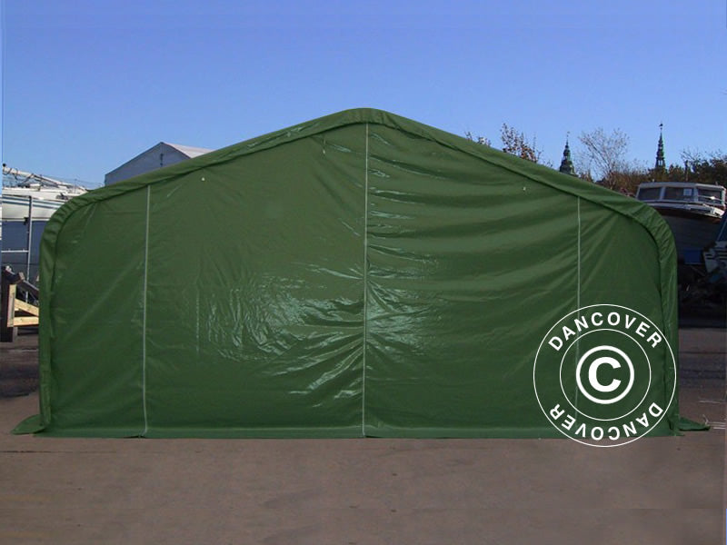 Pressutalli PRO 6x18x3,7m PVC kattopaneelilla, Vihreä