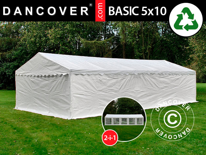 zelt hausrat versichert Lagerzelt-Basic 2-in-1, 5x10m PE 700, weiß