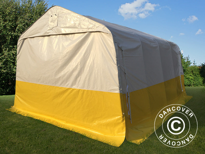 Carpa de trabajo y almacén PRO 3,6x4,8x2,68m, PVC, Blanco/Amarillo, Ignífugo