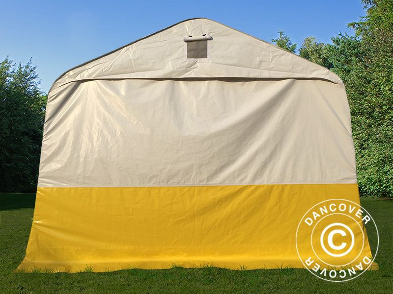 Carpa de trabajo y almacén PRO 3,6x4,8x2,68m, PVC, Blanco/Amarillo, Ignífugo