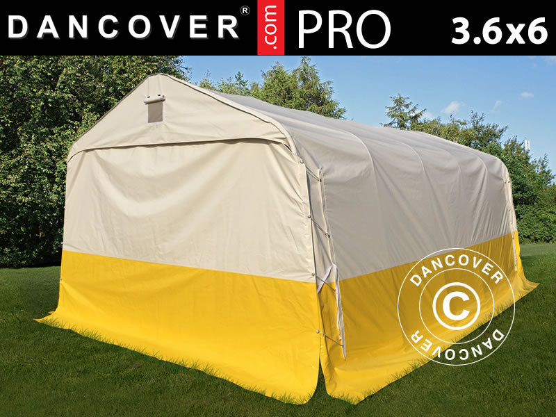 Tenda da lavoro, magazzino PRO 3,6x6x2,68m, PVC, Bianco/Giallo, Ritardante di fiamma