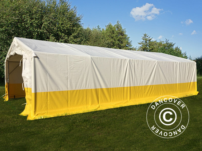 Storage work tent PRO 5x10 m, PVC, White/Yellow, Flame retardant