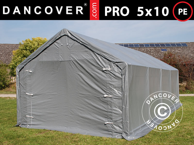 Lagerzelt PRO 5x10x2x3,39m, PE, Grau